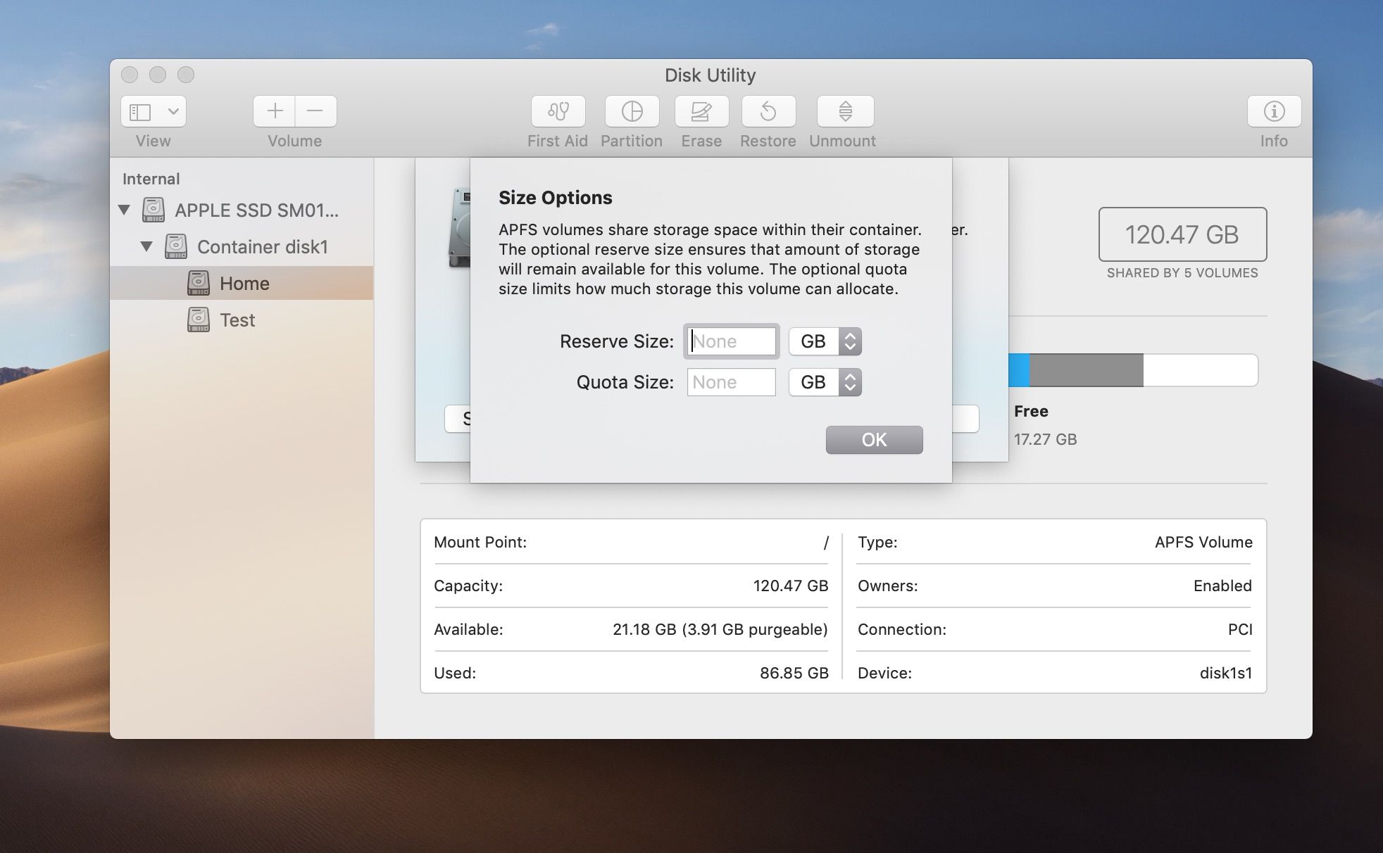 minimum partition size for mac os on macbook air